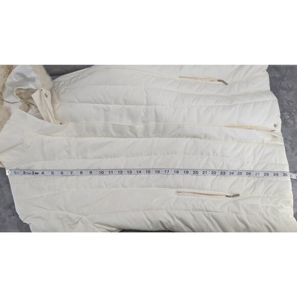 Ivory Weatherproof puffer coat Size LARGE belted double zipper - Picture 10 of 15